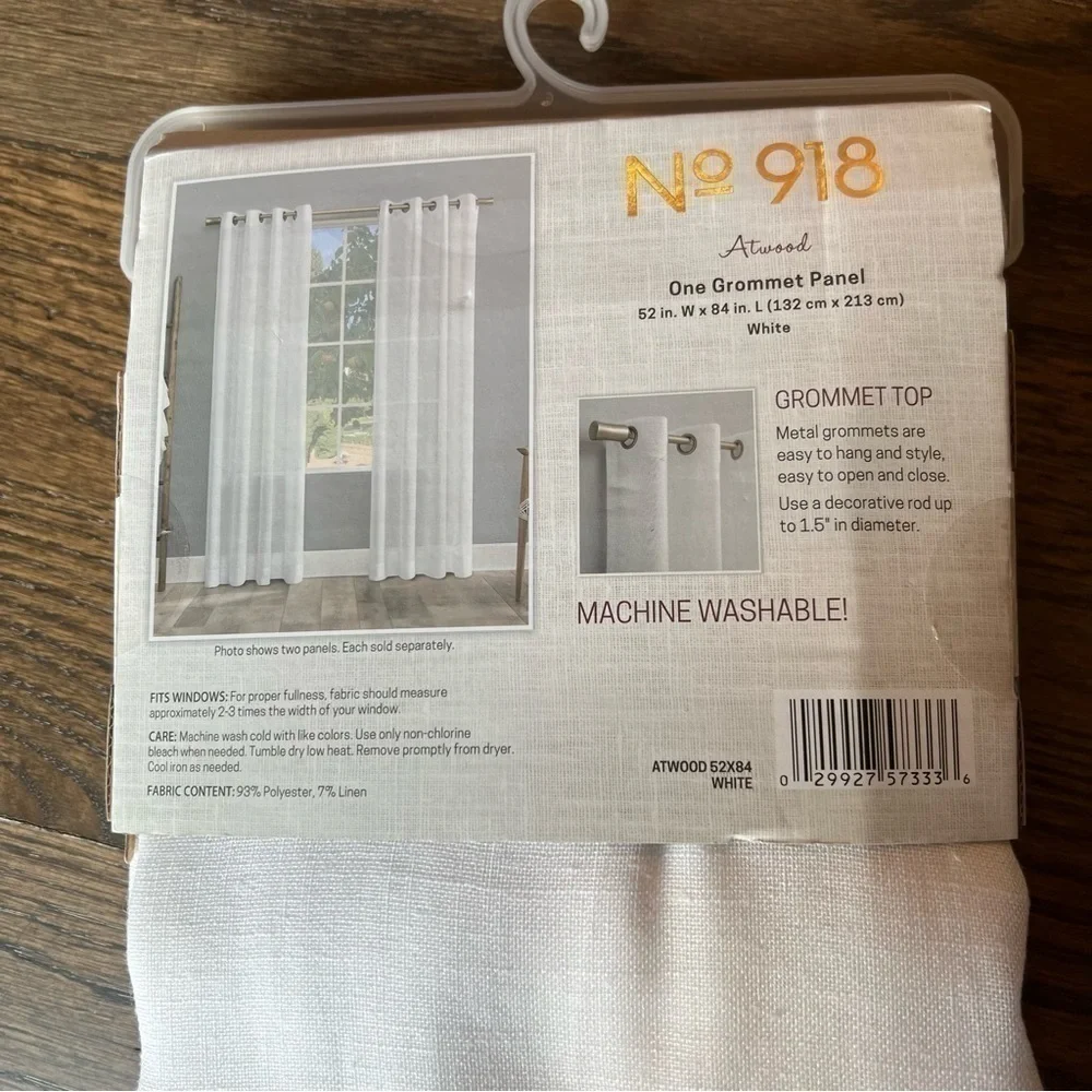 NWT No. 918 white Atwood grommet top curtain panel size 52” x 84”